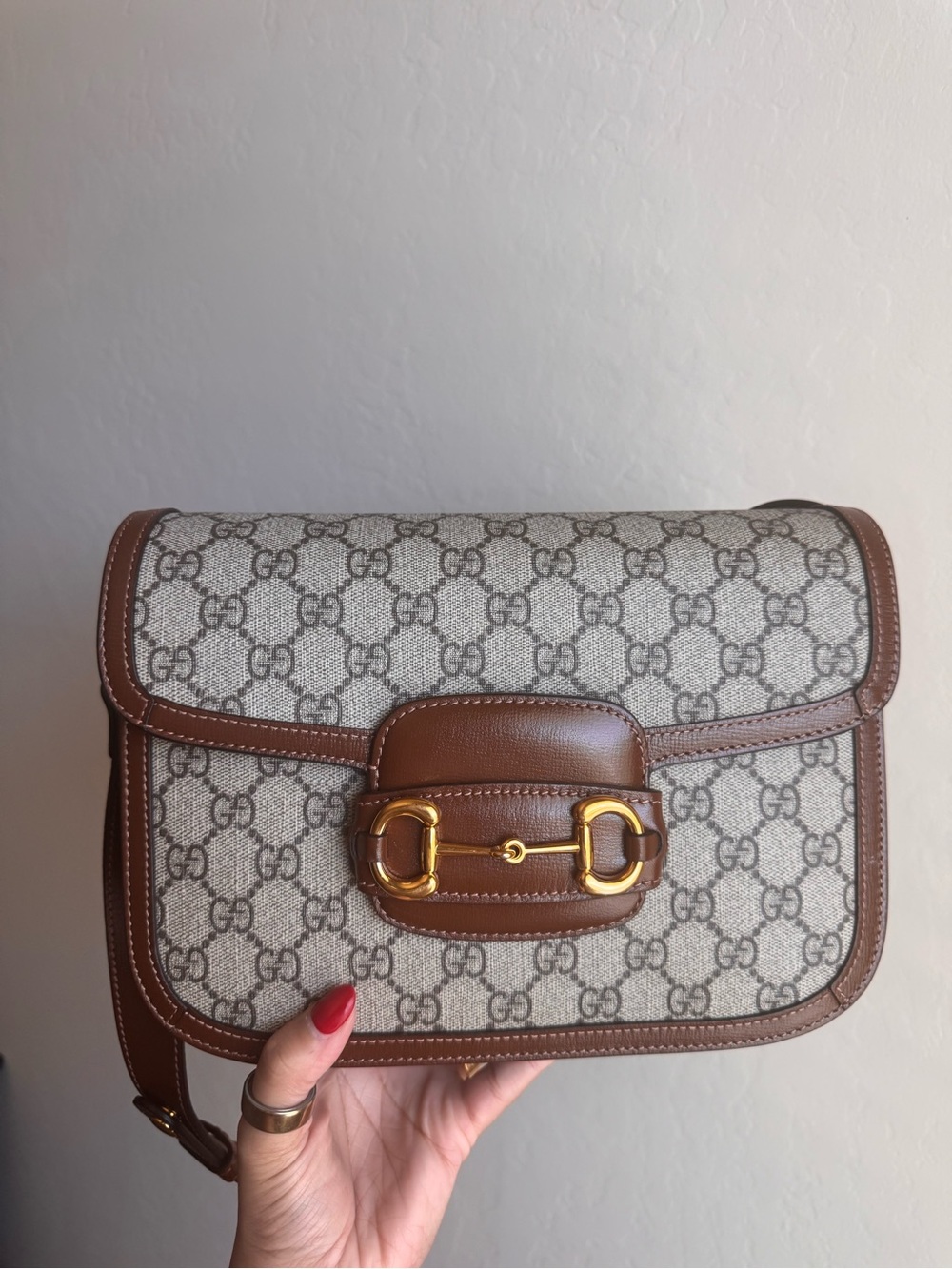 Gucci Supreme Monogram Horsebit 1955 Shoulder Bag Beige Brown Sugar